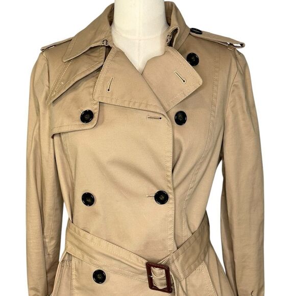 Ann Taylor Tan Twill Double Breasted Belted Trench Coat | MP - Picture 11 of 11